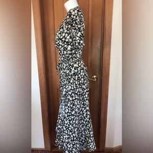 & Other Stories Long Floral Wrap Dress Ruffle Edge Open Sleeve 12 Black